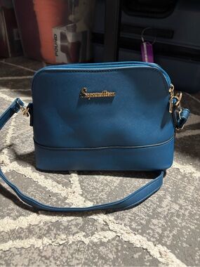 Blue Saffiano Crossbody Bag by